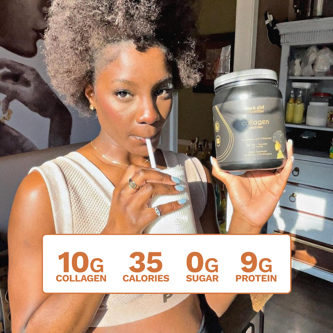 Woman holding Black Girl Vitamins Collagen Powder
