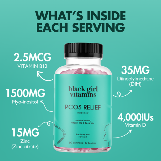 Black Girl Vitamins PCOS Relief Supplement bottle.