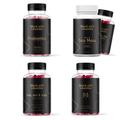 Four Black Girl Vitamins bottles: Probiotics, Natural Sea Moss, Hair Skin & Nails, and D3 dietary supplements